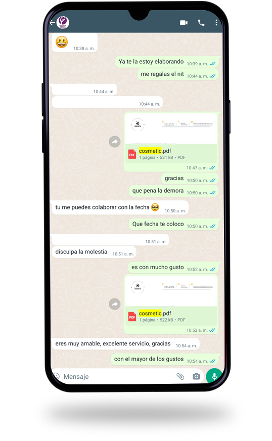 Pantallazo de WhatsApp de testimonios de entrega de globos
