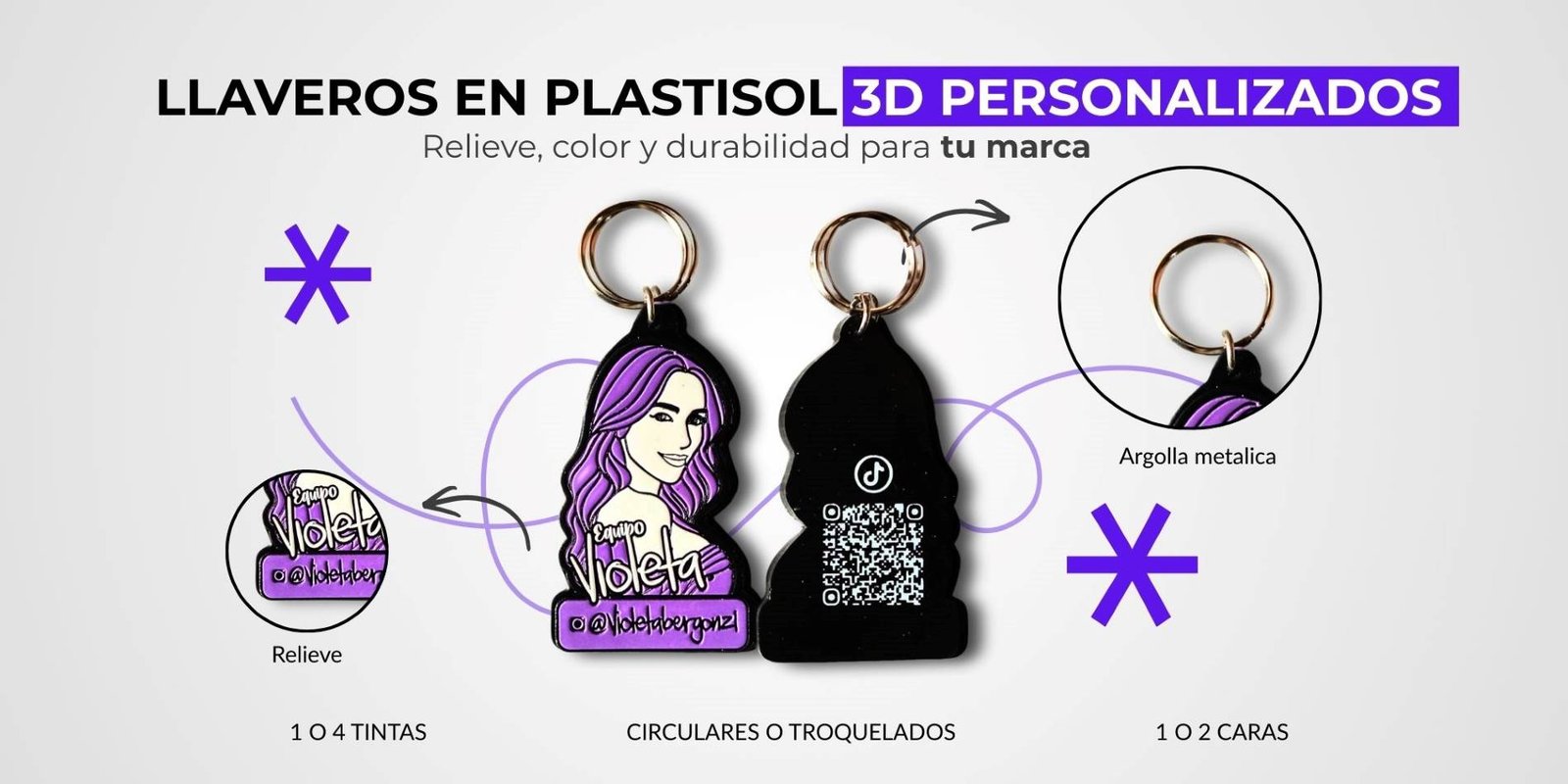Llaveros en plastisol 3D personalizados con relieve para empresas